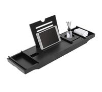 Bath Tray, Bamboo Bath Shelf with Storage Slots, Expandable Bathtub Rack 79-111cm Adjustable Length, Bathroom Tray Accessories Set to Fits Most Bath Tub Sizes, Black