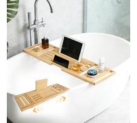 Bath Tray Bath Shelf, Wooden Bath Tray for Across the Tub, Expandable Bathroom Caddy Table Organiser for Fix Wine Glass Books Towel