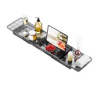 Bath Trays for Across the Bath, Extendable Deep Calm Bath Caddy, Acrylic Bath Shelf Bathroom Accessory, Home SPA Boards for Adults, Black Bath Rack with iPad and Phone Holder, Bath Bridge, Bath Board
