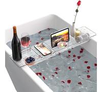 Bath trays for across the Bath Shelf Over Bath Board bath rack with Non-Slip Design iPad Holder Transparent bath caddy tray for Books Phone Adjustable size[51-81cm]