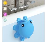 Bath Tub Overflow Drain Cover- Bathtub Drain Cover, Silicone Bathtub Overflow Cover with Suction Cups, Tub Overflow Drain Stopper Adds Inches of Water for Deeper Bath, Cute Bathroom Accessories, Blue