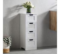 Bath Vida Bathroom Floor Cabinet, Freestanding Modern Slim Design Wooden Storage Organiser, With 4 Drawers, For Living Room