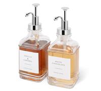 BathAce Coffee Syrup Dispenser for Coffee Bar, Clear Glass Syrup Bottles with Pump, Refillable Maple Syrup Dispenser, Coffee Bar Accessories and Organizer, 500ml, Set of 2 (Chrome Finish)