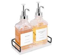 BathAce Coffee Syrup Dispenser with Marble Tray, Clear Glass Syrup Bottles with Pump, 2×500 ML Refillable Maple Syrup Dispenser, 1×Luxurious Small Tray, Coffee Bar Accessories(Chrome Finish)