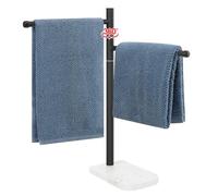 BathAce Hand Towel Holder, F-Shape Hand Towel Stand with Marble Base, Stainless Steel Swivel Hand Towel Rack Bar Standing for Bathroom Kitchen Countertop, 2 Arms (Matte Black)