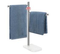 BathAce Hand Towel Holder, F-Shape Hand Towel Stand with Marble Base, Stainless Steel Swivel Hand Towel Rack Standing Towel Bar for Bathroom Kitchen Countertop, 2 Arms (Chrome Finish)