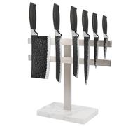 BathAce Magnetic Knife Block Holder Stand with Marble Base for Countertop, Stainless Steel Knife Rack with Strong Enhanced Magnets Strip for Kitchen Utensil and Tool Organizers, Brushed Nickel