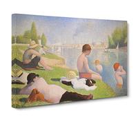 Bathers By Georges Seurat Classic Painting Canvas Wall Art Print Ready to Hang, Framed Picture for Living Room Bedroom Home Office Décor, 30x20 Inch (76x50 cm)