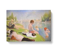 Bathers By Georges Seurat Classic Painting Canvas Wall Art Print Ready to Hang, Framed Picture for Living Room Bedroom Home Office Décor, 76x50 cm (30x20 Inch)