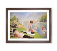 Bathers By Georges Seurat Classic Painting Framed Print | A4 Walnut Framed Wall Art | Ready to Hang | Classic Historical Picture | Living Room Bedroom Lounge Office