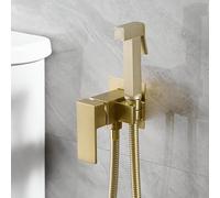 Bathfinesse Wall Mounted Bidet Sprayer Set, Warm Water Bidet Sprayer Faucet for Toilet with Hot and Cold Brass Valve, Stainless Steel Square Handheld Bidet Attachment Set, Brushed Gold