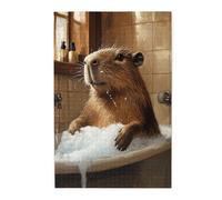Bathing Capybara in Foamy Tub 1000 Piece Adults Wooden Jigsaw Puzzle,Cozy Bathroom Scene,Exploratory Hobbies and Challenges,Great for Relaxation and Display for Puzzles Enthusiast