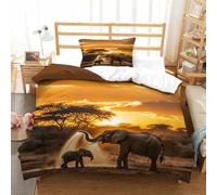 Bathing Elephant Colorful Bed Linen Set Hidden Zipper African Grassland Duvet Cover Set with Pillowcases Quilt Cover Set Soft Microfiber Comforter Cover Set for Kids Adults Single（135x200cm）