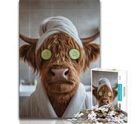 Bathing Highland Cow Jigsaw Puzzles 1000 Pieces for Adults Teens,Stress Reliever Difficult Challenge Enhance Love between Couples 38x52cm