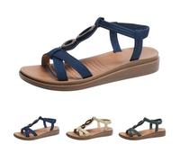 Bathing Sandals Women's Flat Summer Roman Sandals Boho Vintage Water Shoes Ethnic Elegant Summer Sandals Flat Sole Garden Shoes Open Toe Breathable Sandals, blue, 8 UK