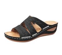 bathing shoes unisex women arch support sandals orthopedic sandals roman sandals antique print elegant hollow breathable platform shoes summer shoes, Black, 4 UK