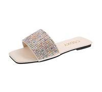 Bathing Shoes Women's 40 Non-Slip Slippers Women's Summer Glitter Rhinestone Flat Slippers Beach Sandals Open Toe House Slippers Casual Bathroom Waterproof Beach Running Shoes, beige, 9 UK