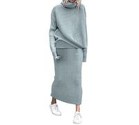 Bathing Suit Long Skirt Fashion Winter 2 Piece Ribbed Knitted Wool Sweater Turtleneck Women Set Female Elegant Women Casual Dresses Swim Bottoms for Women (Blue, M)