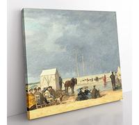 Bathing Time At Deauville by Eugene Boudin Classic Painting Canvas Wall Art Print Ready to Hang, Framed Picture for Living Room Bedroom Home Office Décor, 50x50 cm (20x20 Inch)