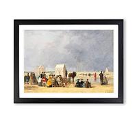 Bathing Time At Deauville By Eugene Boudin Classic Painting Framed Wall Art Print, Ready to Hang Picture for Living Room Bedroom Home Office Décor, Black A3 (46 x 34 cm)