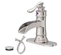 Bathlavish Bathroom Faucet Brushed Nickel Waterfall with Pop Up Drain Stopper Single Handle Vanity Sink Faucets One Hole Lever Satin Basin with Overflow Vintage Commercial Supply Line Lead-Free