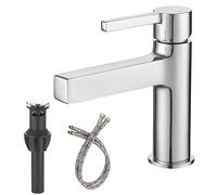 BATHLAVISH Bathroom Sink Faucet Polished Chrome Single Hole with Pop Up Drain with Overflow Parts Single Handle Modern Deck Mounted Lavatory Vanity Mixer Tap