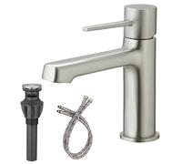 BATHLAVISH Brushed Nickel Bathroom Faucet Single Handle Single Hole with Pop Up Drain with Overflow Modern Brush Sink 1 or 3 Hole Deck Mounted Lavatory Vanity Deck Mount Mixer Tap Parts