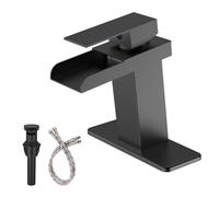 BATHLAVISH Waterfall Bathroom Faucet Single Hole, Matte Black Single Handle Bathroom Faucets for 1 or 3 Hole Sink Faucet w/Pop Up Drain Mixer Tap Basin Deck Supply Hoses