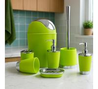 Bathlux Modern Design 6 Piece Bathroom Accessory Set, Toilet Brush, Waste Bin, Soap Dish, Tooth Brush Holder Soap Dispenser, Rinse Cup (Green)
