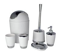 Bathlux Modern Design 6 Piece Bathroom Accessory Set, Toilet Brush, Waste Bin, Soap Dish, Tooth Brush Holder Soap Dispenser, Rinse Cup (White)