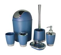 Bathlux Modern Design 6 Piece Bathroom Accessory Set, Toilet Brush, Waste Bin, Soap Dish, Tooth Brush Holder Soap Dispenser, Rinse Cup (Blue)