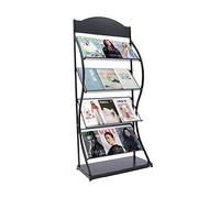 Bathrena Wave Display Stand, 4 Pockets Magazine Rack, Newspaper Rack Display Racks Single Page Simple Iron - A4 Literature Floor Stand with Advertising Board (Black)
