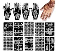 BATHRINS 14 Sheets Henna Stencils, 281 Pcs Temporary Henna Tattoo, Indian Arabian Mehndi Tattoo Stencils for Hand Face Body Paint DIY