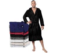 Bathrobe 100% Cotton OEKO-TEX Certified - L Black -Premium Dressing Gown Absorbent Towelling with Hood, 2 Pockets, Belt