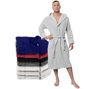 Bathrobe 100% Cotton OEKO-TEX Certified - L Grey - Premium Dressing Gown Absorbent Towelling with Hood, 2 Pockets, Belt
