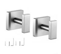 Bathrobe and coat hooks made of stainless steel, rust-resistant metal bracket suitable for bathroom and toilet use, includes two hooks per package (Silver)