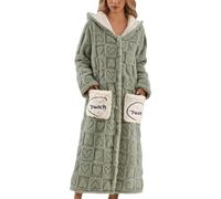 Bathrobe for Women - Plaid and Heart Print Flannel Hooded Robe Cozy Fleece Loungewear Soft Warm Bathrobe for Winter Comfort Relaxing Sleepwear (Green M)