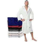 Bathrobe Men & Women 100% Cotton OEKO-TEX® Certified - XXXL White - Premium Dressing Gown Mens Absorbent Towelling with Hood, 2 Pockets, Belt