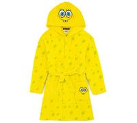 SPONGEBOB SQUAREPANTS Dressing Gown Kids | Boys Girls Yellow Robe Pyjamas Bathrobe | Character Hood Fluffy Fleece With Adjustable Belt 7-8 Years