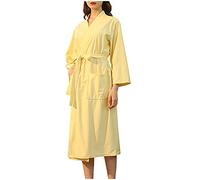 Bathrobe Waffle Pique Women's Cotton Dressing Gown 3XL Summer Kimono Pyjamas for Travel and Pool Party, 001-Yellow-A
