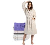 Bathrobe Women 100% Cotton OEKO-TEX® - L Beige - Premium Dressing Gowns Absorbent Towelling For Women with Hood, 2 Pockets, Belt