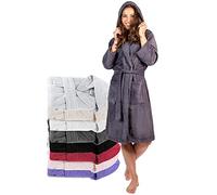 Bathrobe Women 100% Cotton OEKO-TEX® - M Dark Grey - Premium Dressing Gowns Absorbent Towelling For Women with Hood, 2 Pockets, Belt