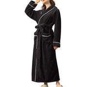 Bathrobes Women Fluffy Plus Size Extra Long Flannel Bathrobes For Women Housecoats With Pockets Ankle Length Towelling Bath Robes Cosy Fleece Dressing Gowns Thickened Long Sleeve Nightgown Black