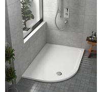 Bathroom 1200 x 800mm Shower Tray Gloss White Slimline 30mm Stone Resin Left Handed Offset Base with Free Waste Trap Kit