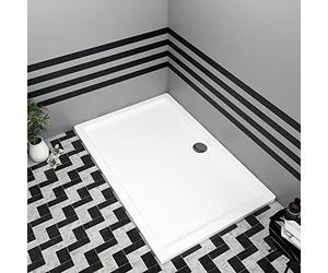 Bathroom 1400 x 800mm Shower Tray Gloss White Slimline 40mm Stone Resin Rectangular Base with Free Waste Trap Kit