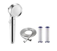 Bathroom 3-Function Shower Head Key Stop Chrome High Pressure with Cotton Filter Water Saving Bath Sprayer Nozzle(Chrome 3in1 Pack A)