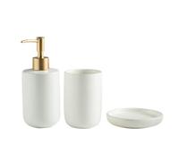 Bathroom 3 Pieces Ceramic Bathroom Accessories Set Includes Lotion Soap Dispenser, Mouthwash Cup, Dish(White)