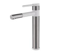 Bathroom 304 Stainless Steel Rotating Hot and Cold Basin Faucet, Brushed + White A