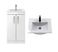 Nuie Athena 2 Door Vanity Unit and Minimalist Ceramic Basin | Gloss White | MDF | 500mm