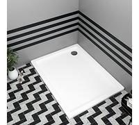 Bathroom 900 x 700mm Shower Tray Gloss White Slimline 40mm Stone Resin Rectangular Base with Free Waste Trap Kit